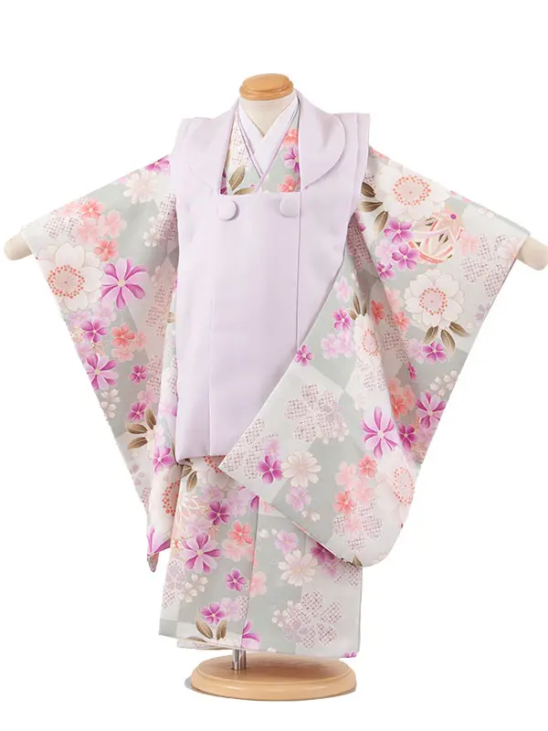 七五三レンタル （3歳女児被布）3703 ライラック×くすみグリーン 桜鞠