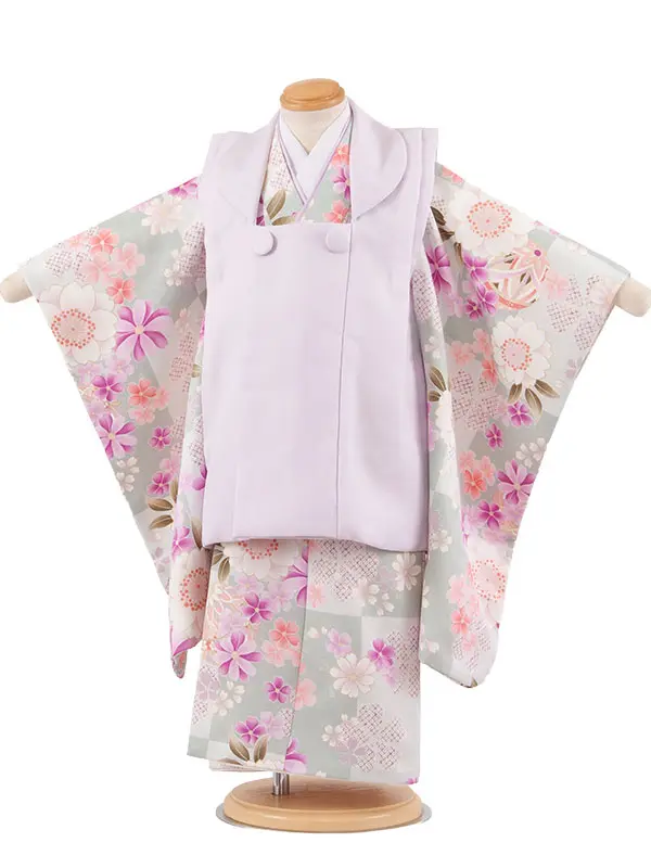 七五三レンタル （3歳女児被布）3703 ライラック×くすみグリーン 桜鞠