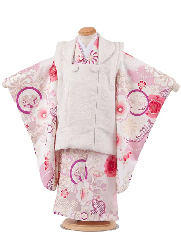 七五三レンタル （3歳女児被布）3704 アイボリー×白 梅に丸紋