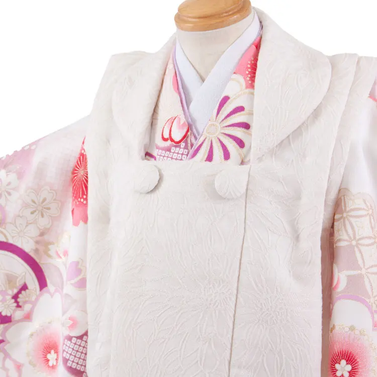 七五三レンタル （3歳女児被布）3704 アイボリー×白 梅に丸紋