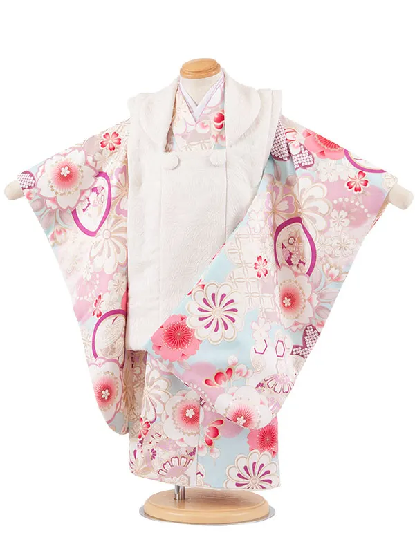 七五三レンタル （3歳女児被布）3705 アイボリー×薄水色 梅に丸紋