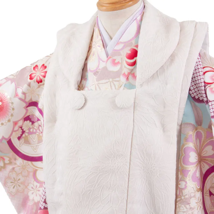 七五三レンタル （3歳女児被布）3705 アイボリー×薄水色 梅に丸紋