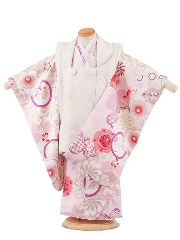 七五三レンタル （3歳女児被布）3706 アイボリー×ピンク 梅に丸紋