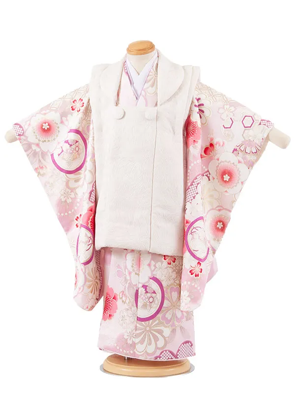 七五三レンタル （3歳女児被布）3706 アイボリー×ピンク 梅に丸紋