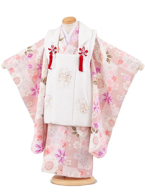 七五三レンタル （3歳女児被布）3709 アイボリー×ピンク 桜鞠