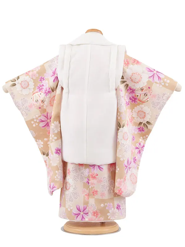 七五三レンタル （3歳女児被布）3711 アイボリー×薄黄土色 桜鞠