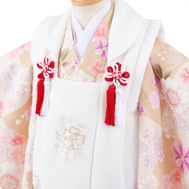 七五三レンタル （3歳女児被布）3711 アイボリー×薄黄土色 桜鞠