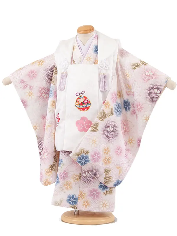 七五三レンタル （3歳女児被布）3715 白×紫 絞り調 花づくし