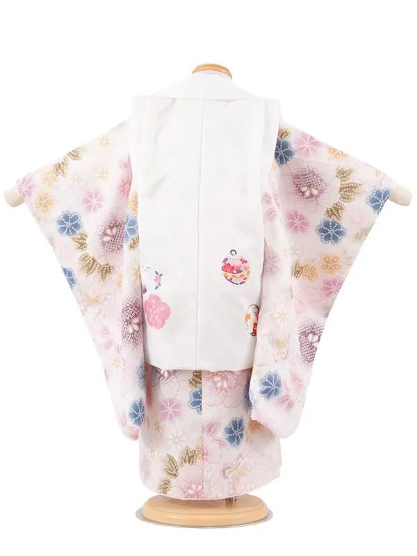 七五三レンタル （3歳女児被布）3715 白×紫 絞り調 花づくし