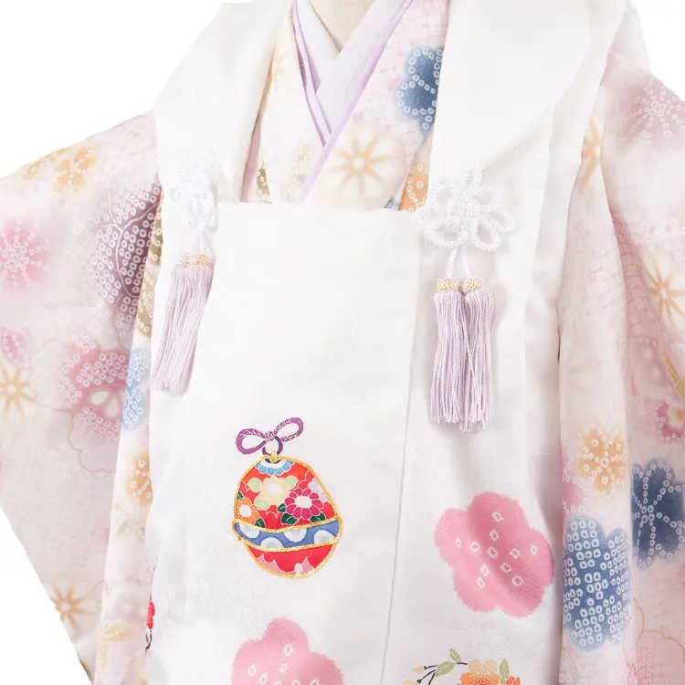 七五三レンタル （3歳女児被布）3715 白×紫 絞り調 花づくし