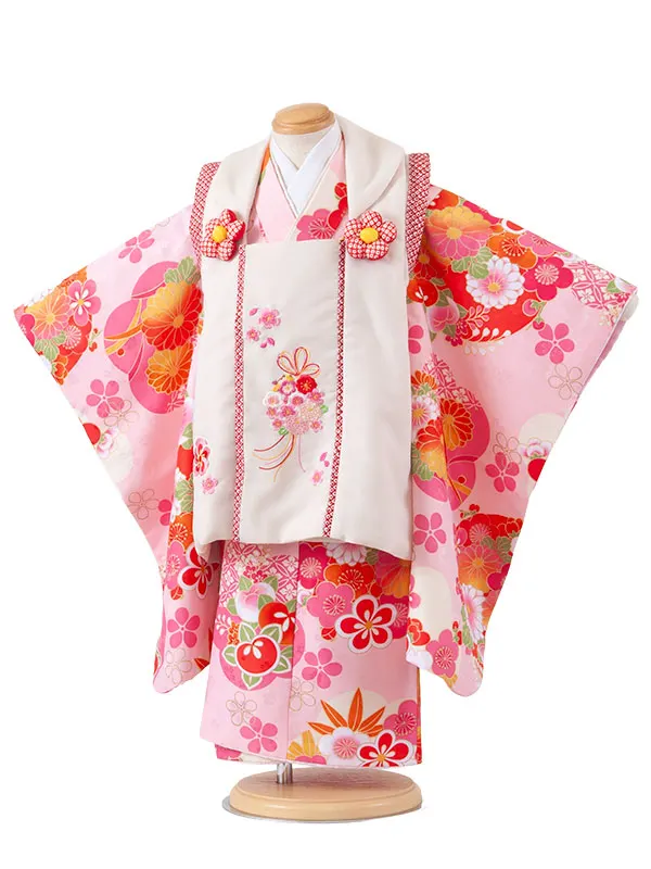 七五三レンタル （3歳女児被布）3720 クリーム×ピンク 橘