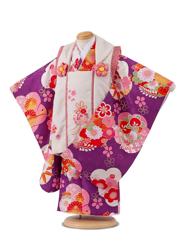 七五三レンタル （3歳女児被布）3724 クリーム×紫 橘