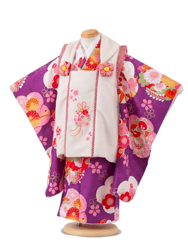 七五三レンタル （3歳女児被布）3724 クリーム×紫 橘
