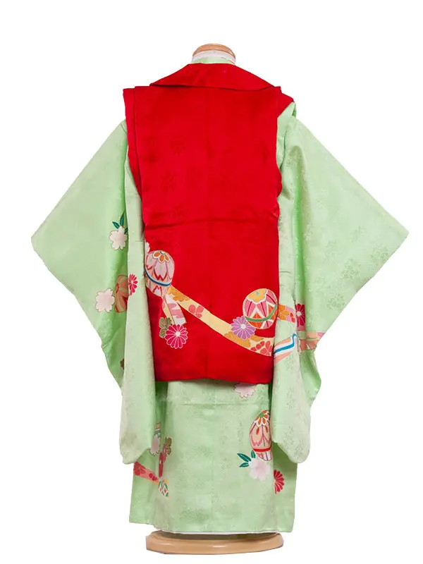 【正絹】七五三レンタル（3歳女子被布）4011ヒワ色/手描きｵﾘｼﾞﾅﾙ