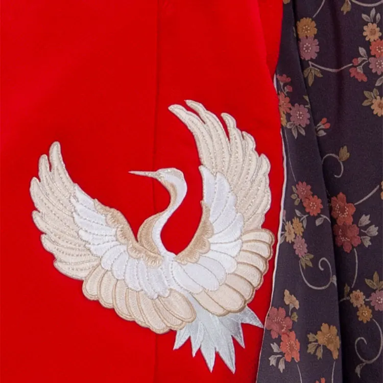 【正絹】七五三レンタル（3歳女子被布）4056 丹後ちりめん 赤 つる刺繍