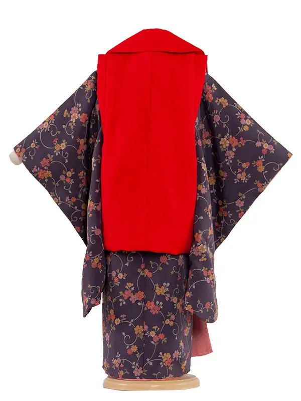 【正絹】七五三レンタル（3歳女子被布）4057 丹後ちりめん 赤　鶴刺繍