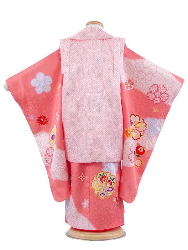 【正絹】七五三レンタル （3歳女児被布）4092 ピンク 絞り調 八重桜に橘