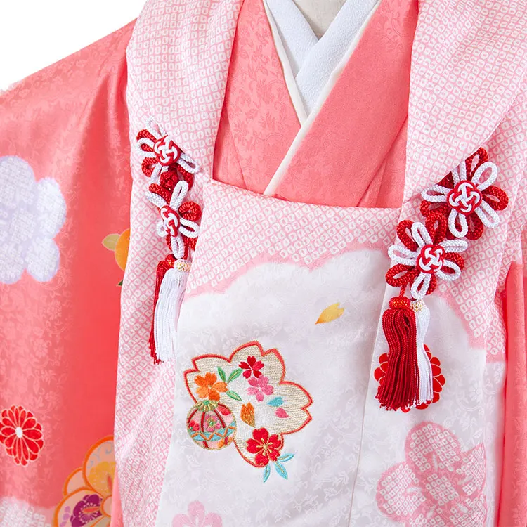 【正絹】七五三レンタル （3歳女児被布）4092 ピンク 絞り調 八重桜に橘