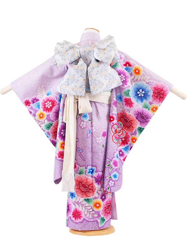 七五三レンタル（5歳女児結び帯） 5032 紫 ねじり梅 しぼり調