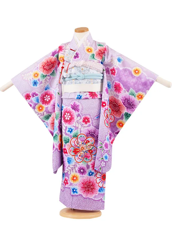 七五三レンタル（5歳女児結び帯） 5032 紫 ねじり梅 しぼり調