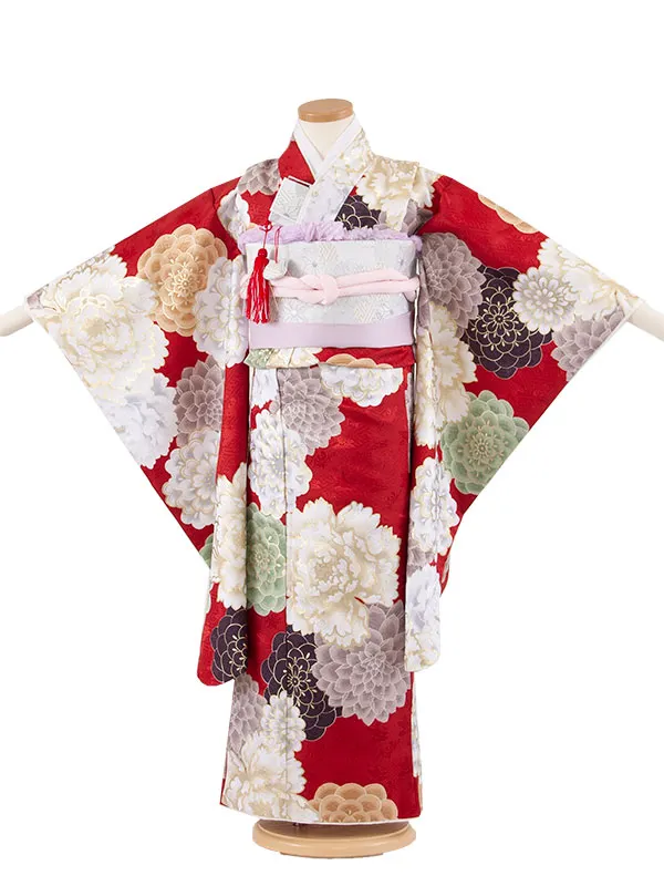 七五三レンタル（5歳女児結び帯） 5035 赤地 牡丹 菊 豪華