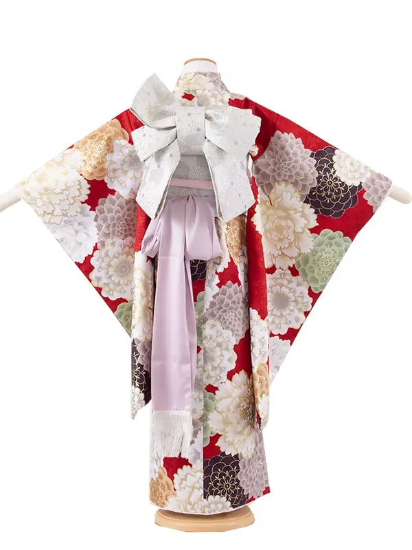 七五三レンタル（5歳女児結び帯） 5035 赤地 牡丹 菊 豪華