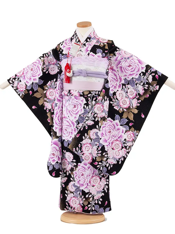 七五三レンタル（5歳女児結び帯） 5038 黒地 薔薇