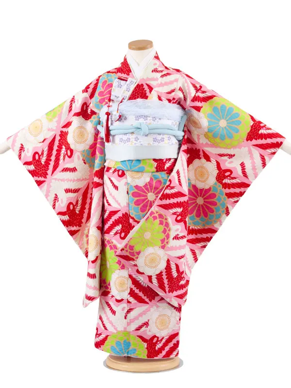七五三レンタル（5歳女児結び帯） 5047 ピンク 鶴に菊