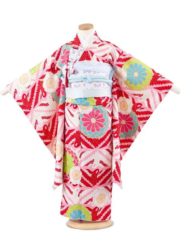 七五三レンタル（5歳女児結び帯） 5047 ピンク 鶴に菊