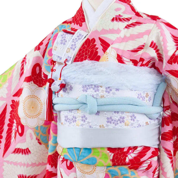 七五三レンタル（5歳女児結び帯） 5047 ピンク 鶴に菊