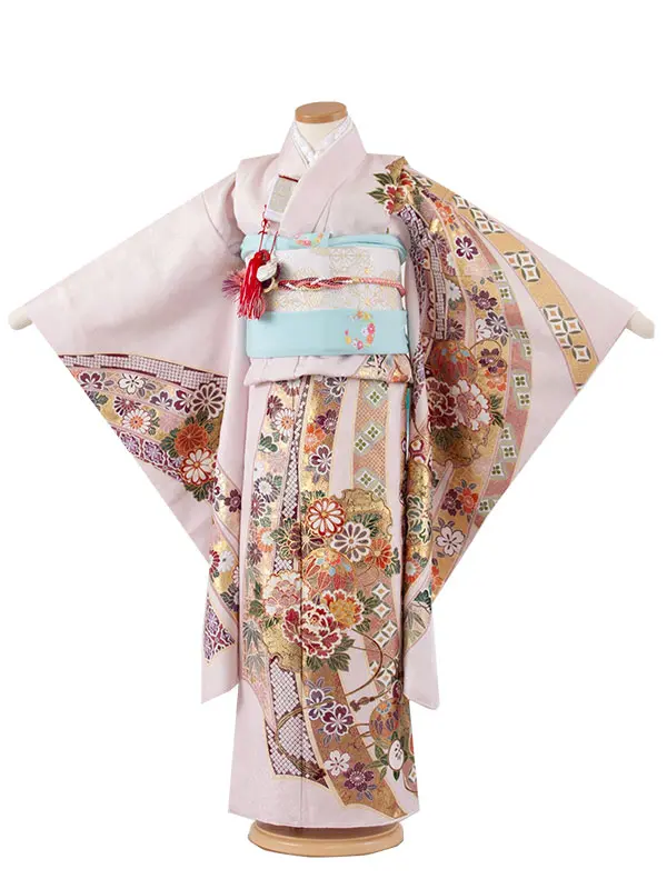 【正絹】七五三レンタル（7歳女児結び帯） 6030 桂由美 ピンク 金彩束ね熨斗