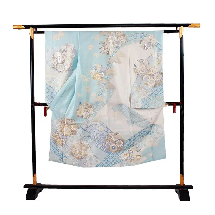 【正絹】七五三レンタル（7歳女児結び帯） 6031 桂由美 水色地 金彩 古典柄