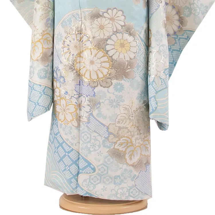 【正絹】七五三レンタル（7歳女児結び帯） 6031 桂由美 水色地 金彩 古典柄