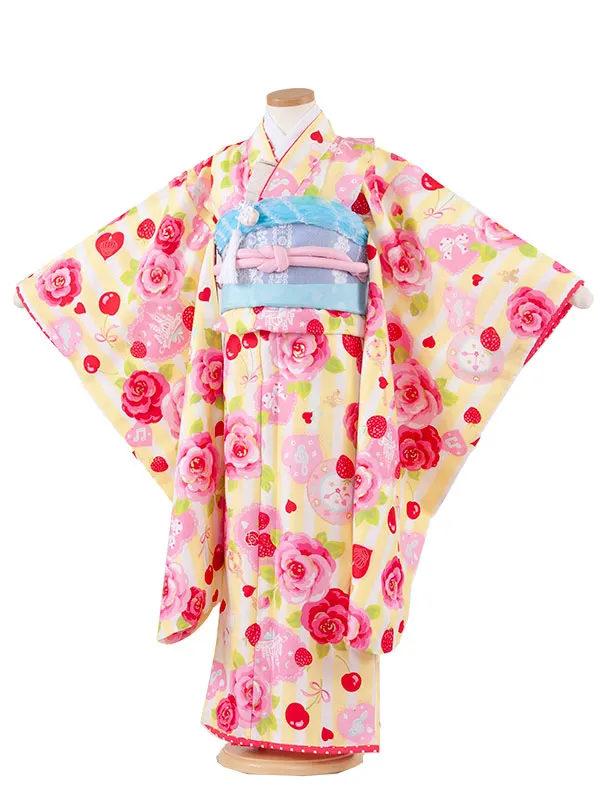 七五三レンタル（7歳女の子結び帯）7206 黄色地 バラ