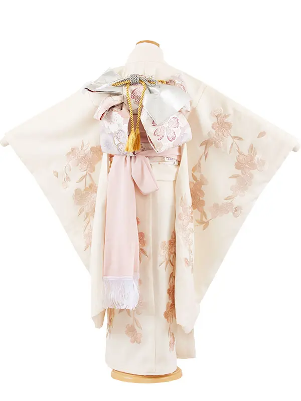 七五三レンタル（7歳女児結び帯） 7341 アイボリー しだれ桜刺繍 豪華