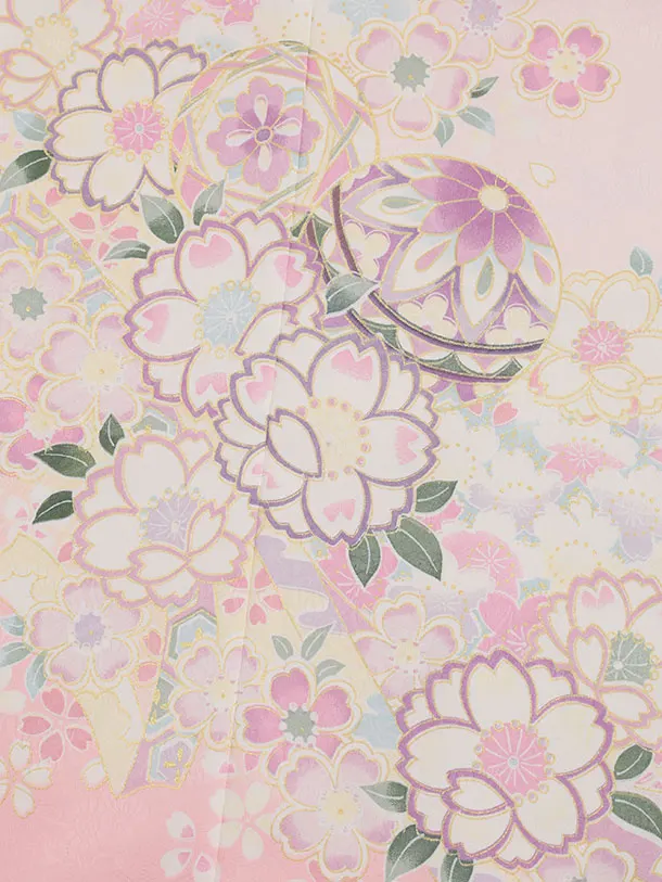 七五三レンタル（7歳女児結び帯） 7348 薄ピンク 鞠 桜