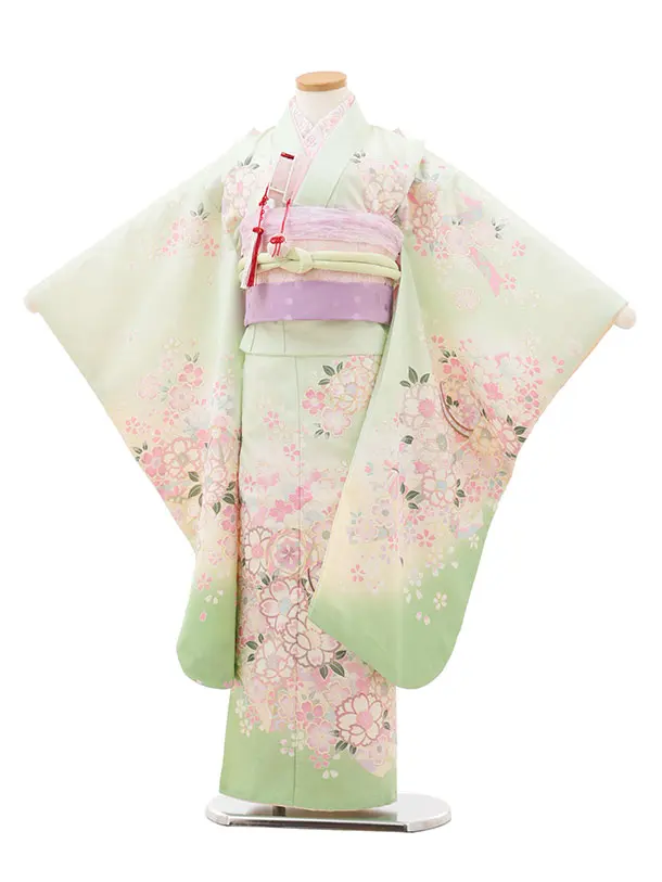 七五三レンタル（7歳女児結び帯） 7349 薄緑 鞠 桜
