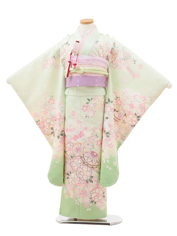 七五三レンタル（7歳女児結び帯） 7349 薄緑 鞠 桜
