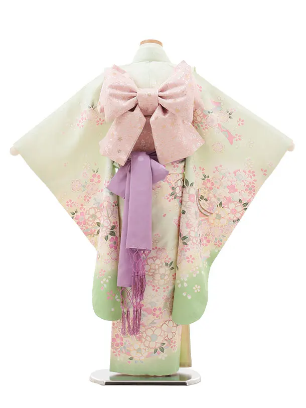 七五三レンタル（7歳女児結び帯） 7349 薄緑 鞠 桜