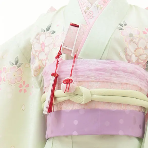 七五三レンタル（7歳女児結び帯） 7349 薄緑 鞠 桜