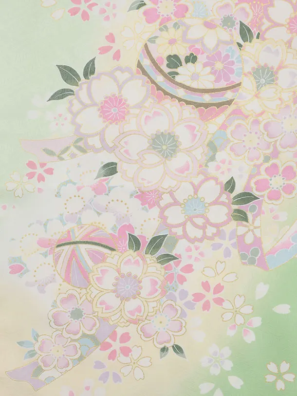 七五三レンタル（7歳女児結び帯） 7349 薄緑 鞠 桜