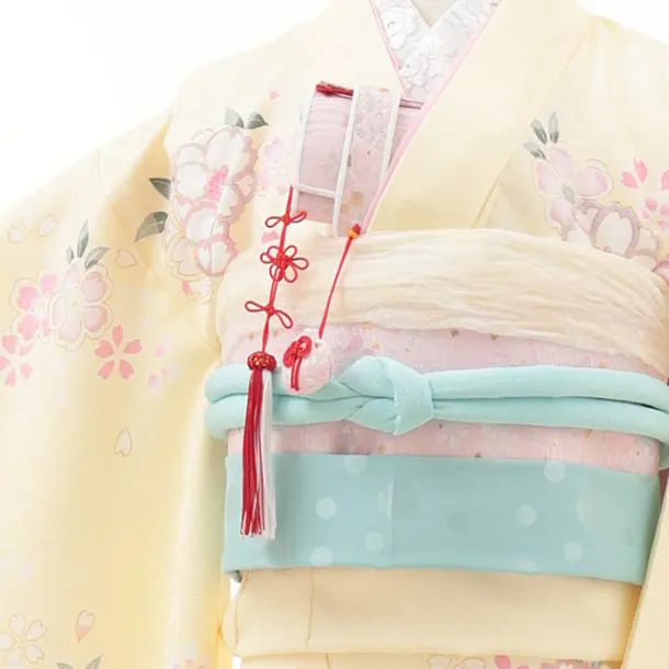 七五三レンタル（7歳女児結び帯） 7350 薄イエロー 鞠 桜