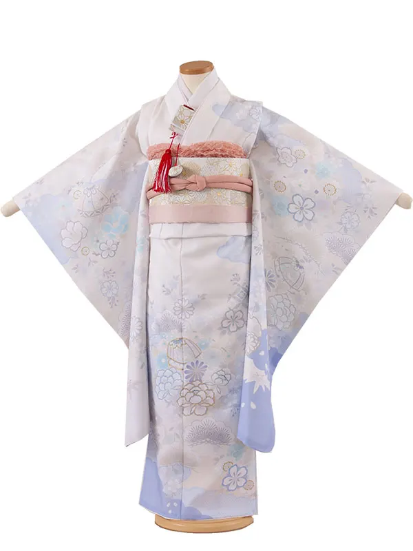 七五三レンタル（7歳女児結び帯） 7351 オフホワイト 鞠 桜 梅