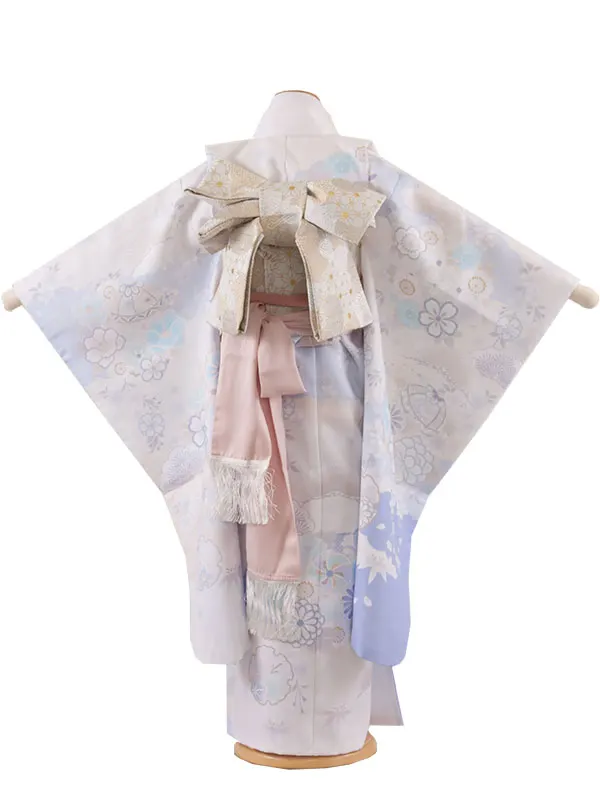 七五三レンタル（7歳女児結び帯） 7351 オフホワイト 鞠 桜 梅