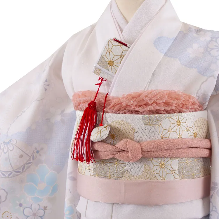 七五三レンタル（7歳女児結び帯） 7351 オフホワイト 鞠 桜 梅