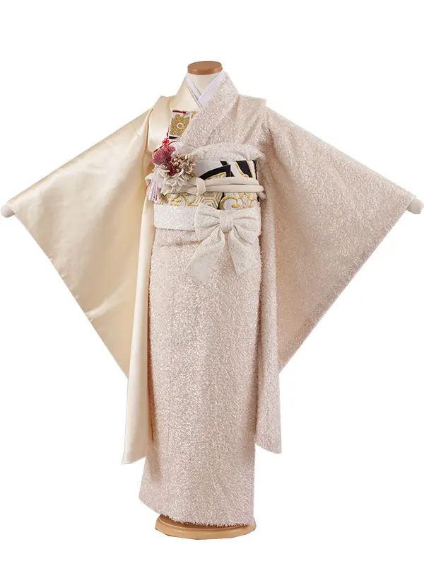 七五三レンタル（7歳女児結び帯） 7352 ライトイエロー×ベージュ シャギー