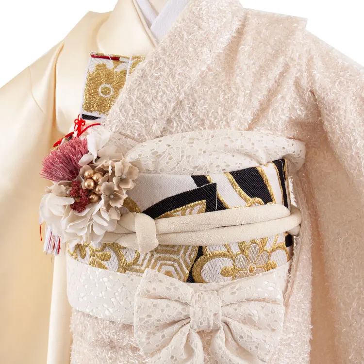 七五三レンタル（7歳女児結び帯） 7352 ライトイエロー×ベージュ シャギー