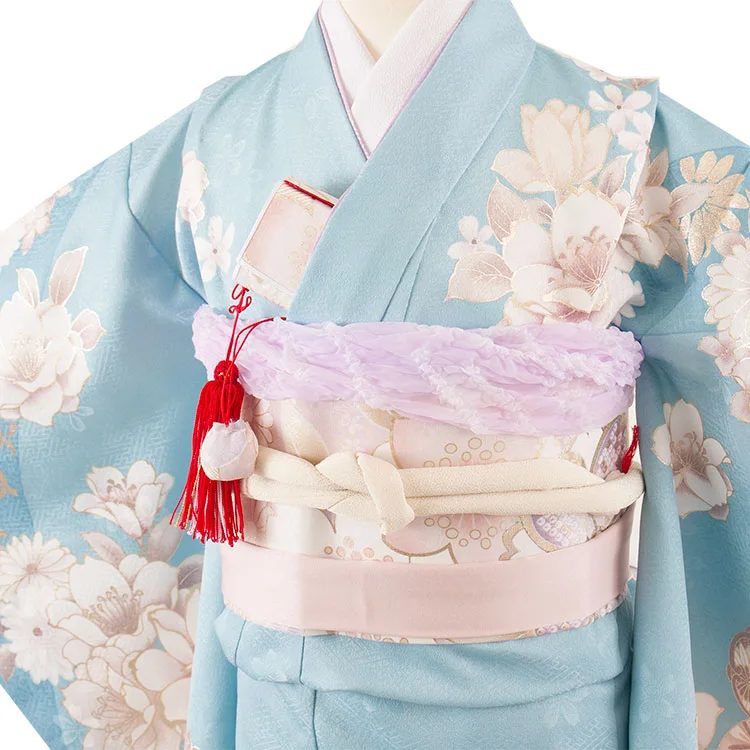 七五三レンタル（7歳女児結び帯） 7385 空色 花づくし