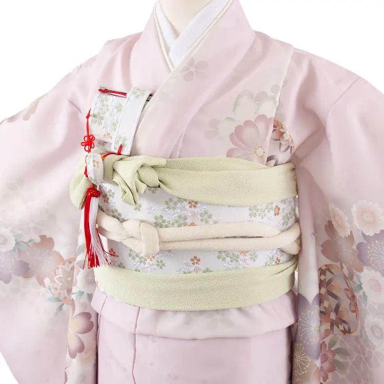 七五三レンタル（7歳女児結び帯） 7394 薄ピンク 鈴鞠 牡丹