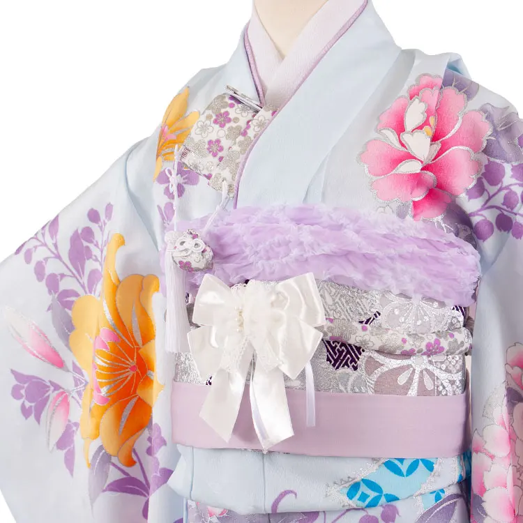七五三レンタル（7歳女児結び帯） 7398 Shinako 空色 牡丹 リボン